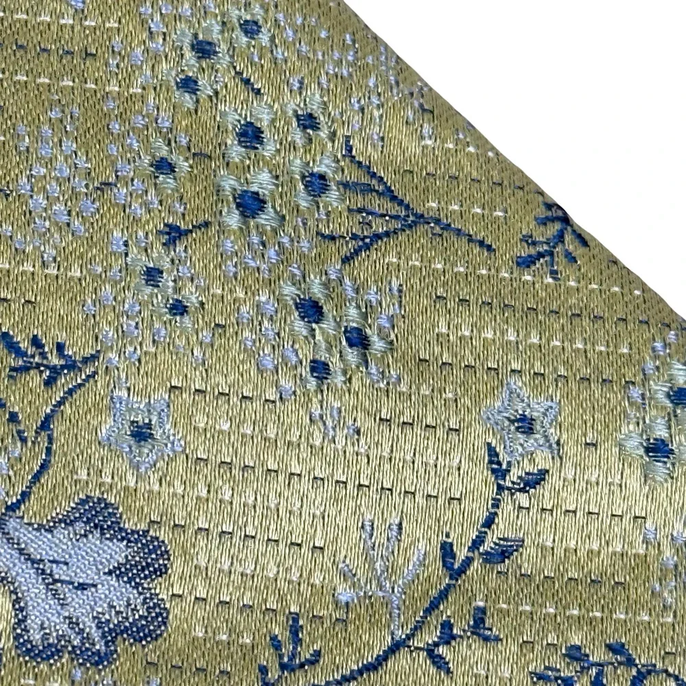 JS Blank & Co New York 100% Silk Floral Necktie Neck Tie Gray Yellow 3
